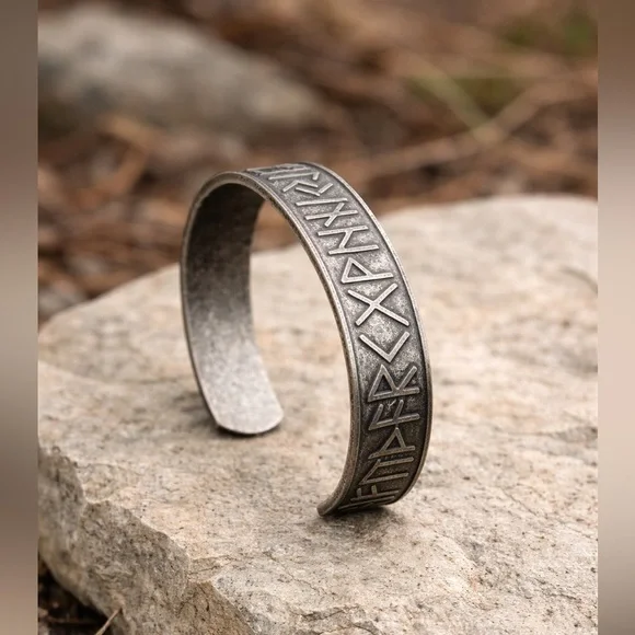 Men open cuff Stainless steel Rune Nordic Bracelet - Picture 1 of 5